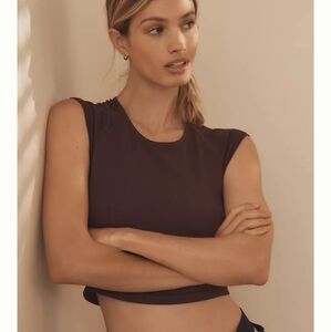 Anthropologie Red Cap Sleeve Muscle Tee Crop Fitted Top